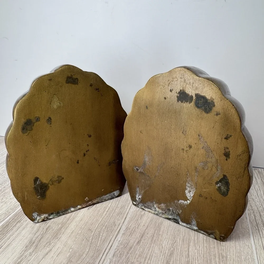 Vintage Brass Shell Bookends Heavy Coastal‎ Nautical Decor 5in Set Pair